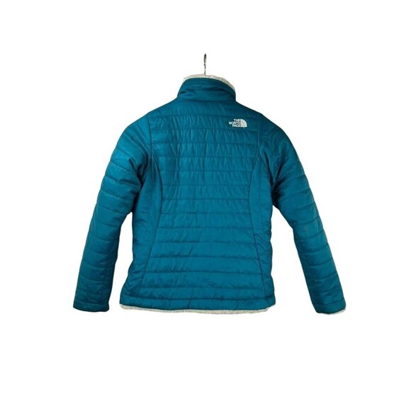 The North Face Reversible Girls Medium Teal Jacket Puffer Fuzzy Fleece Full Zip - Picture 3 of 16